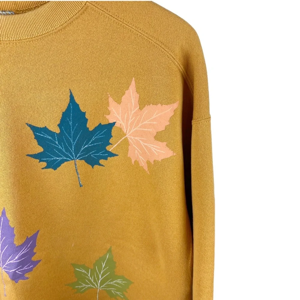 Vintage Fall Leaves Oversized Sweatshirt Mustard Gold Size Medium - Picture 2 of 4